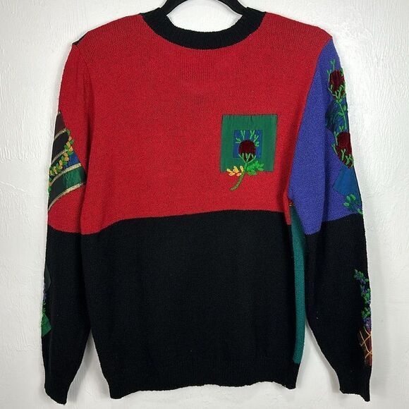 Susan Bristol Vintage Colourful Hand Embroidered Patchwork Cardigan Sweater M - Picture 4 of 9